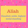 Aliah Name Meaning Exaulted, noble, highest social standing