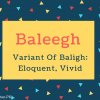 Baleegh Name Meaning Variant Of Baligh- Eloquent, Vivid