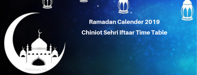 Chiniot Ramadan Calendar 2019