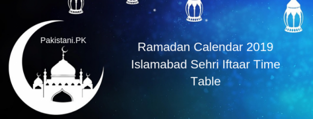 Islamabad Ramadan Calendar 2019
