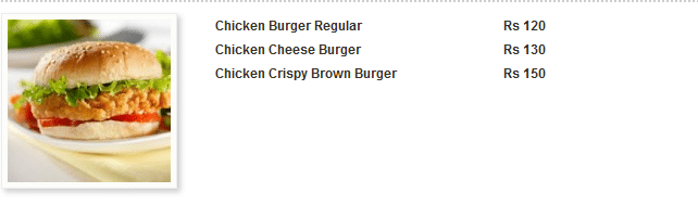 Eaton Chicken Burger Menu