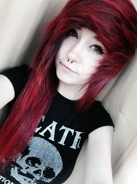 10 Beautiful Emo Hairstyles For Girls - Red Emo Hair Cut