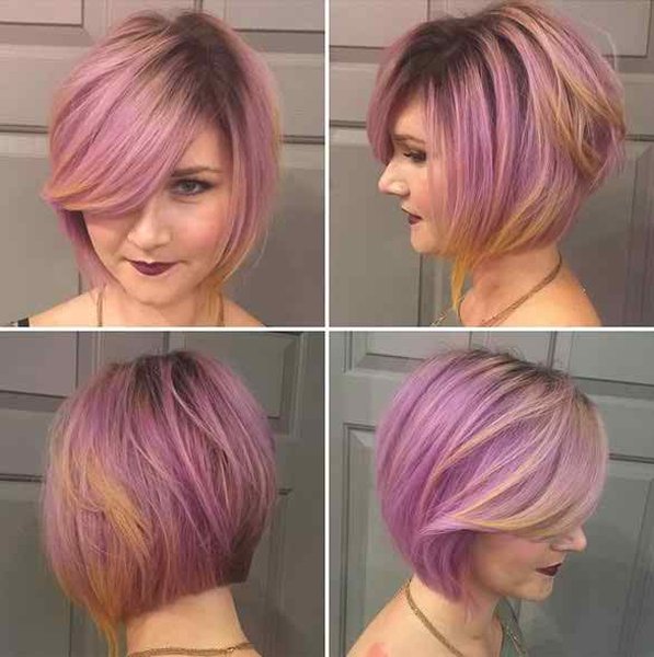25 Simple Long Bob Hairstyles Which You Can Do Yourself-Purple Colored Bob Haircut