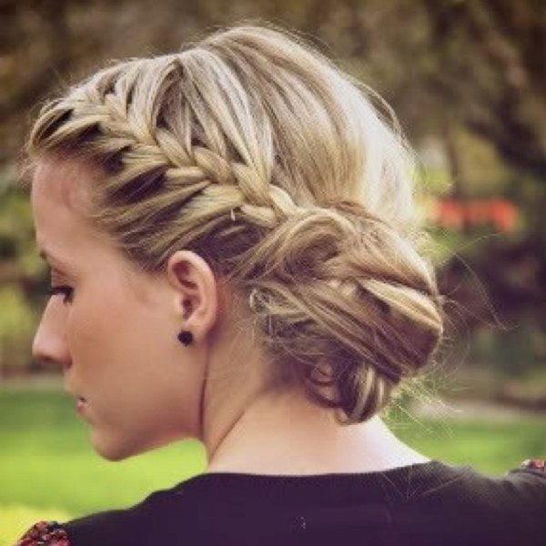 50 Simple Curly Hairstyles You Can Do In 10-Minutes-Side Braid into a Low Side Bun