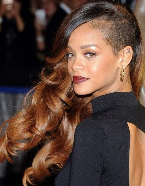 12 Best Rihanna Hairstyles She Has Had Till Now-Lovely Shaved Side With Long Curls