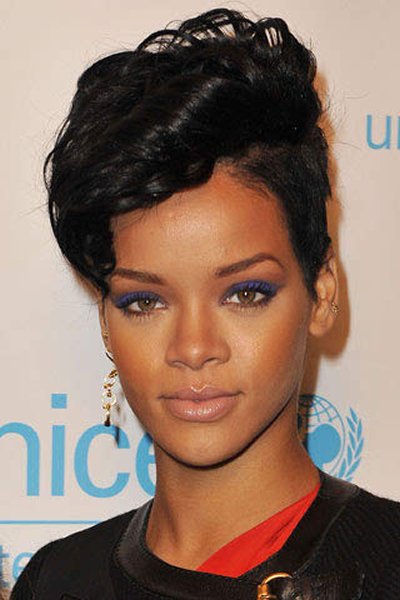 12 Best Rihanna Hairstyles She Has Had Till Now-Trendy Shaved with Faucet Curls