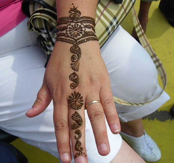 20 Simple Mehndi Designs For Hands-Elegant Floral Wristband Mehndi Design